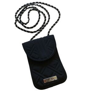 Vera Bradley Crossbody Wallet in Black Quilted Cotton Silver Tone Chain